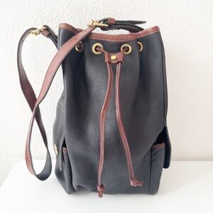 Guia's Vintage Leather Brown and Black Drawstring Sling Bag Rare